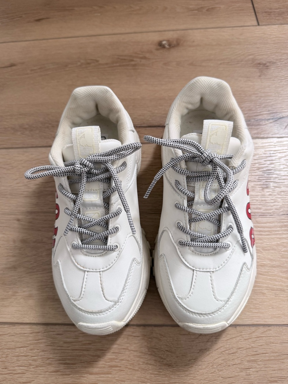 MLB Women's Off-White Lace-Up Sneakers with Red Logo